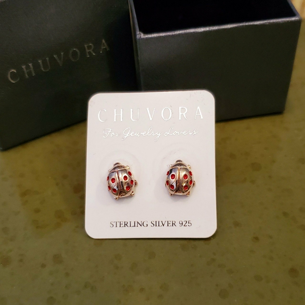 Ladybug Sterling Silver Dainty Studs